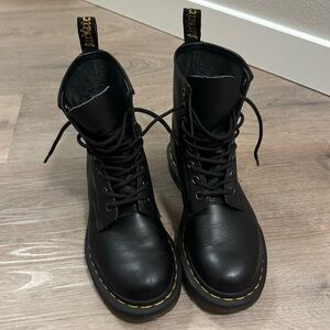 Dr. Martens Black Combat Boots with Yellow Stitching